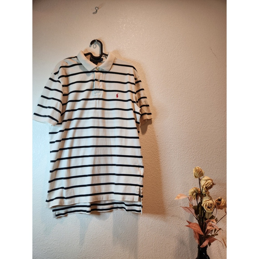 Polo by Ralph Lauren Striped Cotton Polo Shirt Mens‎ Size L Red Logo